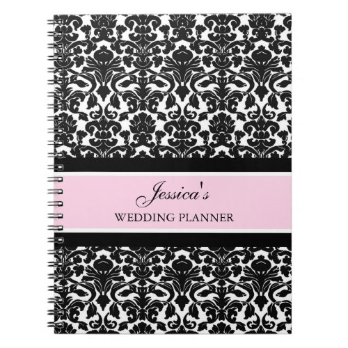 Wedding Planner Custom Name Pink Black Notebook