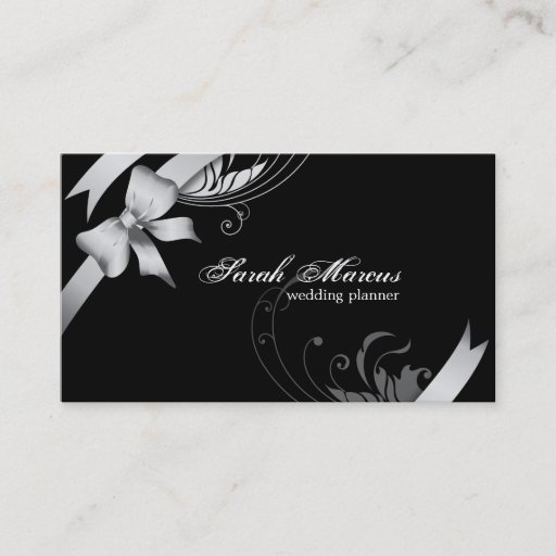 Customizable Wedding Planner Elegant Business Card Silve Ribbon