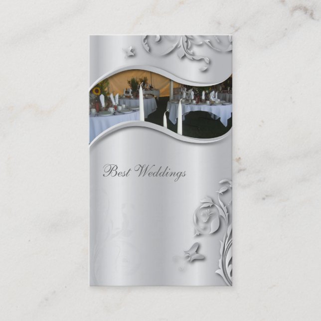 Wedding Planner Elegant Business Card Silver Metal (Front)