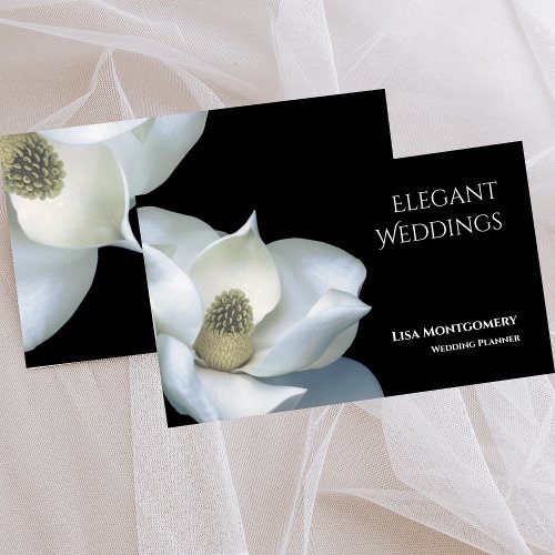 Wedding Planner Elegant Magnolia Black  White Business Card