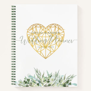 Wedding Planner Elegant White Gold Heart Foliage Notebook