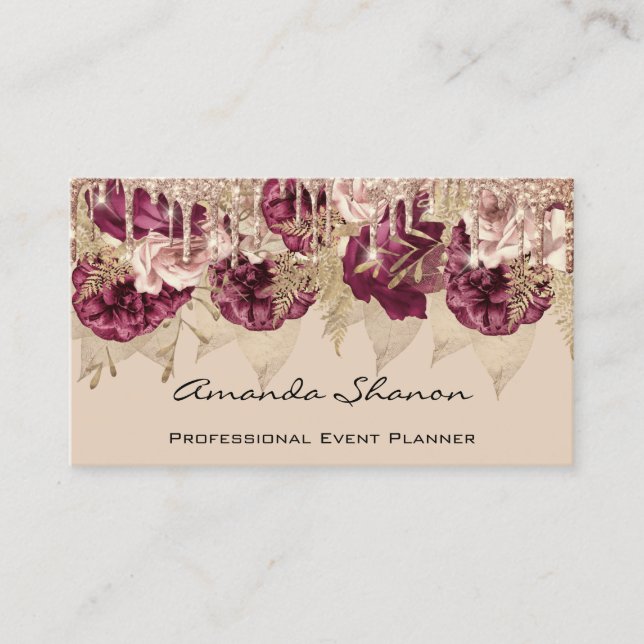Wedding Planner Event Florals Drips Logo QR Code  Business Card (Front)