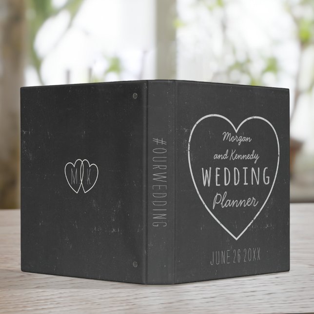 Wedding Planner Faux Rustic Chalkboard Binder (Add your wedding hashtag, names and initials to this rustic chalkboard wedding binder)