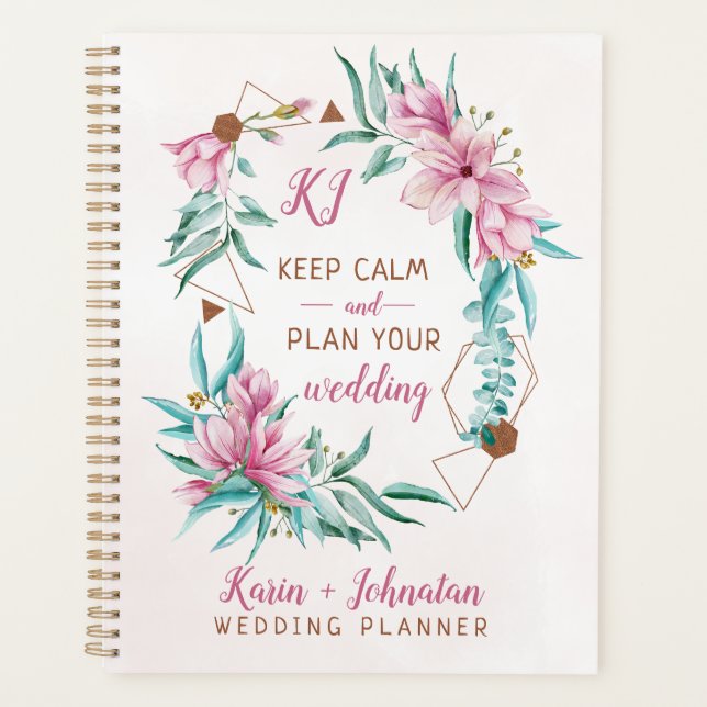 Wedding planner floral chic pink gold monogrammed (Front)