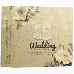 Wedding Planner Floral Mason Jar String Light Gold 3 Ring Binder