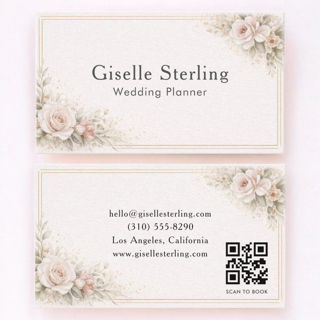 Wedding Planner Floral Neutral QR Code Business Card (Creator Uploaded)