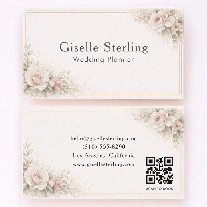 Wedding Planner Floral Neutral QR Code Business Card