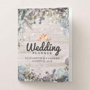Wedding Planner Floral String Lights & Rustic Wood Pocket Folder