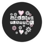Wedding Planner Flowers White on Black Classic Round Sticker