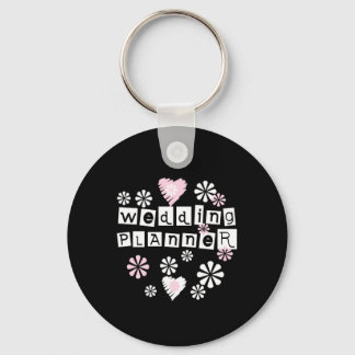 Wedding Planner Flowers White on Black Keychain