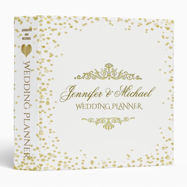 Wedding Planner Gold Confetti 3 Ring Binder (Front/Spine)