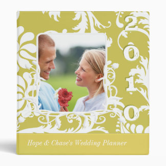 Wedding Planner Gold Lime Damask Engagement Photo 3 Ring Binder
