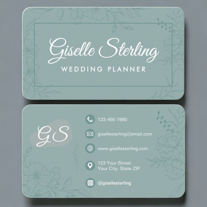 Wedding Planner Green Teal Floral Business Card