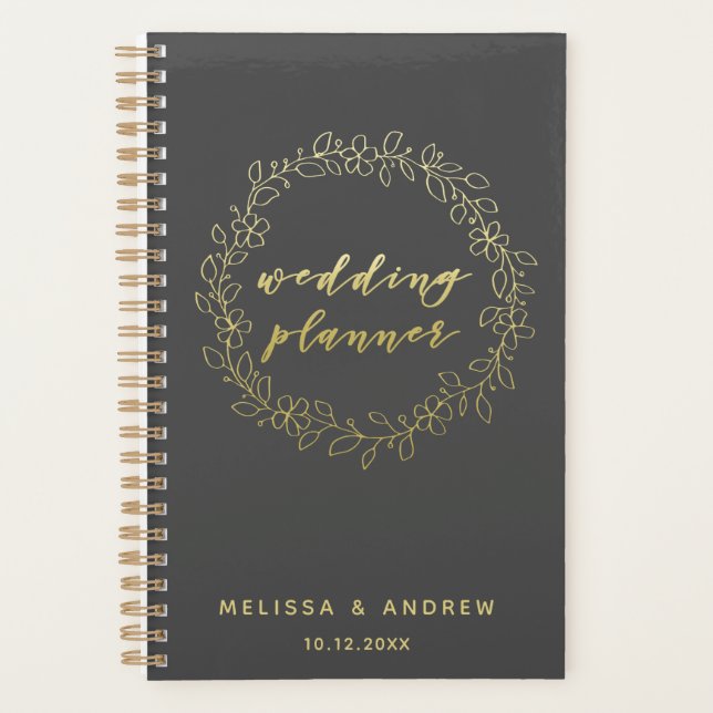 Wedding Planner - Grey & Gold Script Typography (Front)