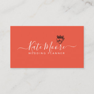 Wedding Planner Hearts Crown Red Orange Business Card