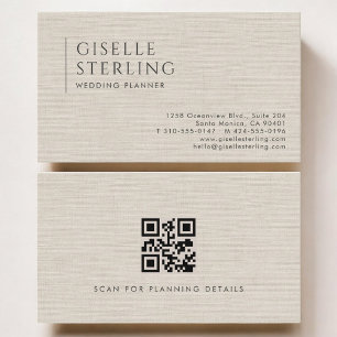 Wedding Planner Luxury Neutral Linen QR Code Business Card