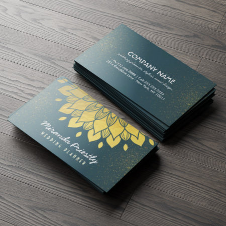 Wedding Planner Makeup Artist Green & Gold Flower Business Card