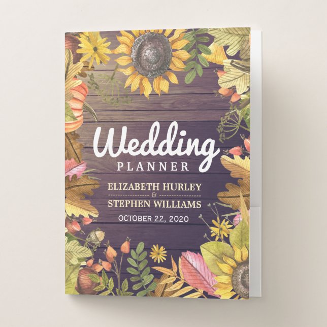 Wedding Planner Maple Pumpkins Sunflowers Wood Pocket Folder (Front)
