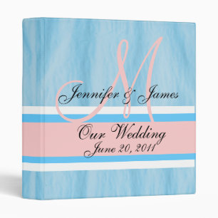 Wedding Planner Monogram Date & Names Blue 3 Ring Binder