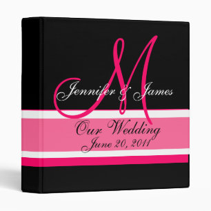 Wedding Planner Monogram Date & Names Pink Black 3 Ring Binder