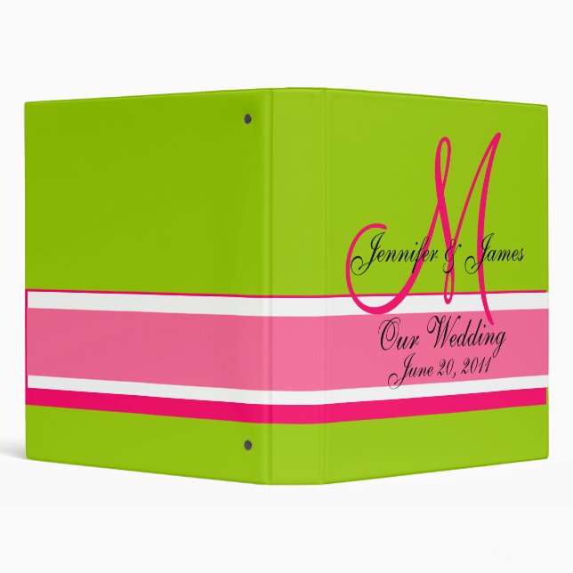 Wedding Planner Monogram Date & Names Pink Green 3 Ring Binder (Background)