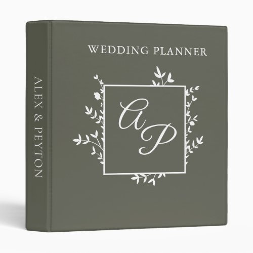 Wedding Planner Monogram Vintage Olive Green 3 Ring Binder