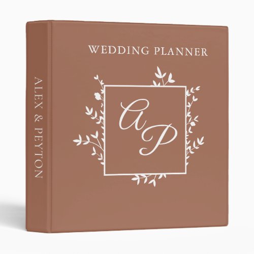 Wedding Planner Monogram Vintage Terracotta Rust 3 Ring Binder