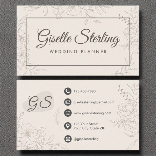 Wedding Planner Neutral Ivory Floral Elegant Business Card