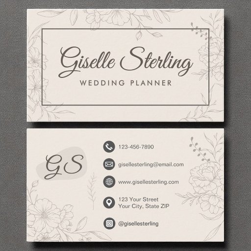 Customizable Wedding Planner Neutral Ivory Floral Elegant Business Card