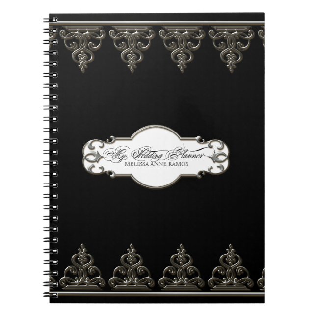 Wedding Planner Personalized  Baroque Swirl Silver Notebook (Front)