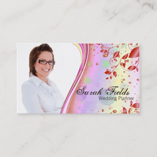 Wedding Planner Photo Business Card - Red Bubbles
