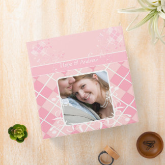 Wedding Planner Pink Argyle Heart Swirl-Your Photo 3 Ring Binder