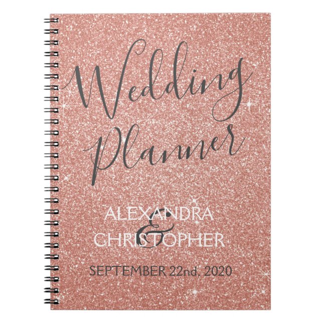 Wedding Planner Pink - Rose Gold Sparkle Glitter Notebook (Front)