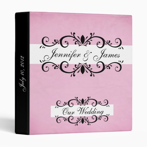 Wedding Planner Pink Texture Black Swirls Binder