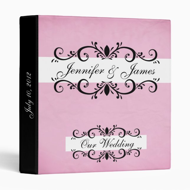 Wedding Planner Pink Texture Black Swirls Binder (Front/Spine)