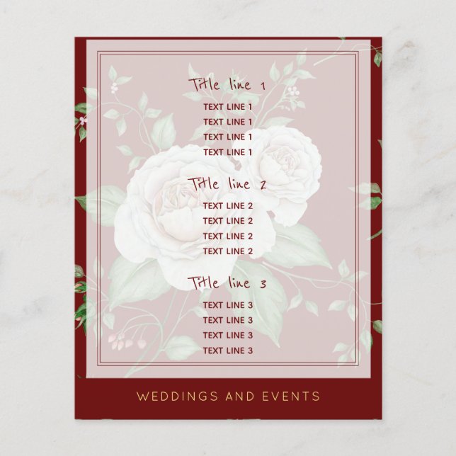 Wedding Planner | Red Burgundy Gold Roses Template Flyer (Front)