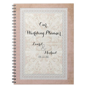 Wedding Planner Rustic Lace w Aged Vintage Linen Notebook