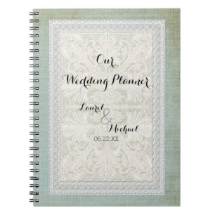 Wedding Planner Rustic Lace w Aged Vintage Linen Notebook