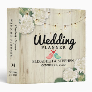 Wedding Planner Rustic Wood Flowers String Lights 3 Ring Binder