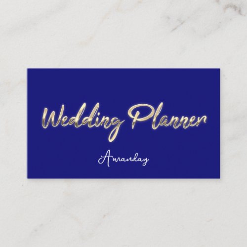 Wedding Planner Script Gold QR Code Logo Blue Navy Business Card