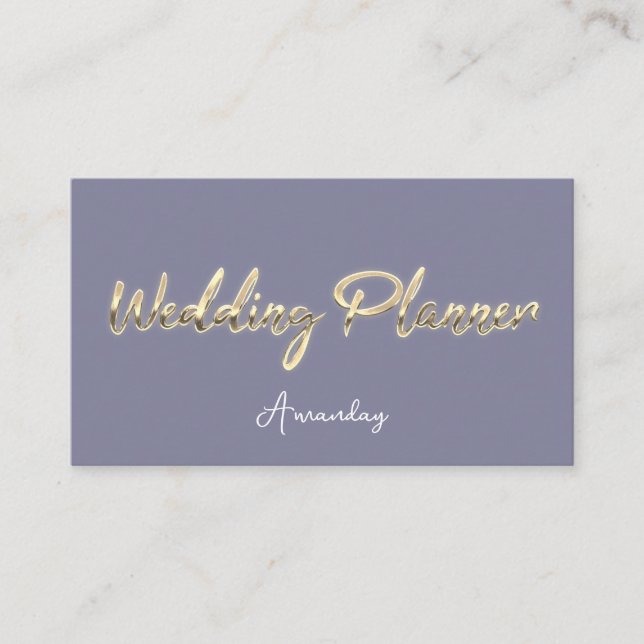 Wedding Planner Script Gold QR Code Logo Gray Blue Business Card (Front)