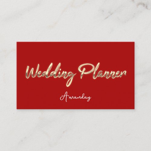 Wedding Planner Script Gold QR Code Logo Red Business Card