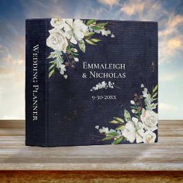 Wedding Planner | Shabby Chic Floral Navy Blue 3 Ring Binder