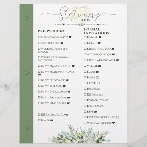Wedding Planner Stationery Decision Binder Page