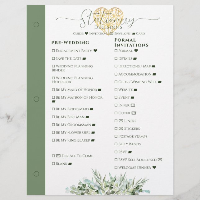 Wedding Planner Stationery Decision Binder Page (Front)