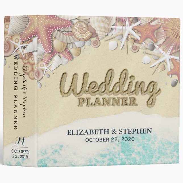 Wedding Planner Summer Sea Beach Starfish Seashell 3 Ring Binder (Front/Spine)