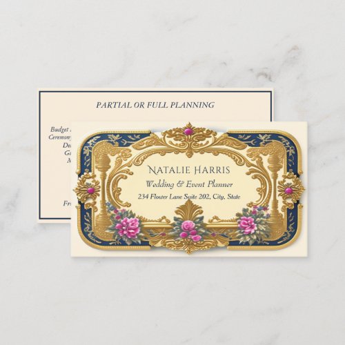 Wedding Planner Victorian Pink Roses Gold Business Card