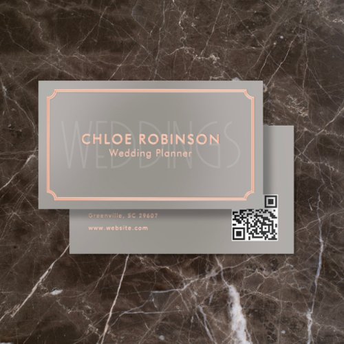 Wedding Planner Vintage Luxury QR Code Beige Foil Business Cards