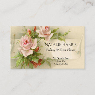 Wedding Planner Vintage Pink Roses Elegant Business Card