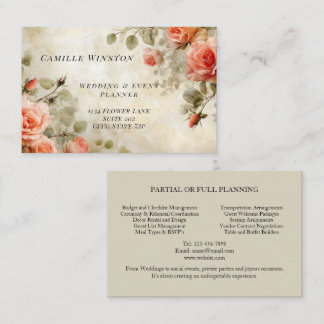 Wedding Planner Vintage Pink Roses Elegant Business Card